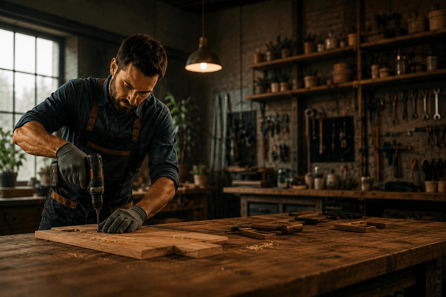 Professional handyman drilling into a wall